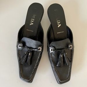 authentic prada black leather mules 6 - 6.5 US